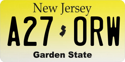 NJ license plate A27ORW