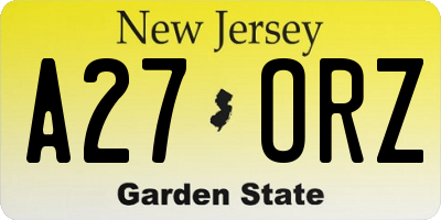 NJ license plate A27ORZ