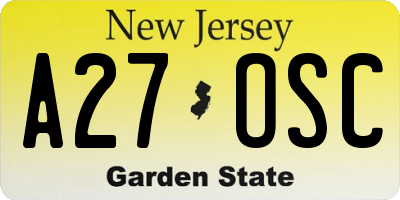 NJ license plate A27OSC
