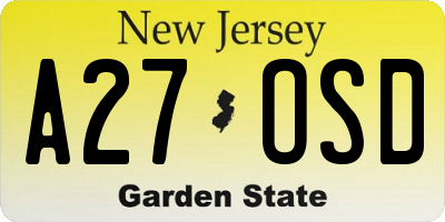 NJ license plate A27OSD