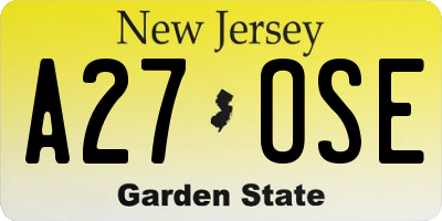 NJ license plate A27OSE