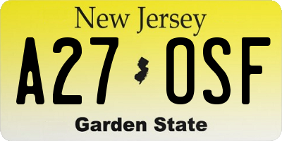NJ license plate A27OSF