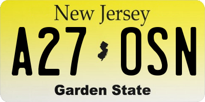 NJ license plate A27OSN