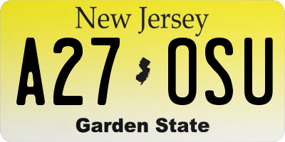 NJ license plate A27OSU