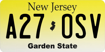 NJ license plate A27OSV