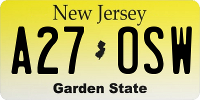 NJ license plate A27OSW