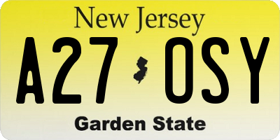 NJ license plate A27OSY