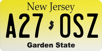 NJ license plate A27OSZ