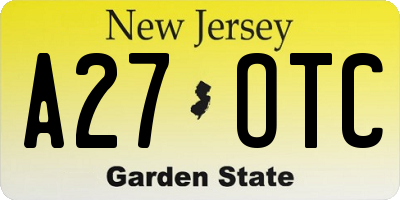 NJ license plate A27OTC