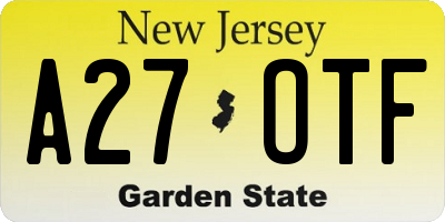 NJ license plate A27OTF