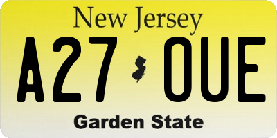 NJ license plate A27OUE