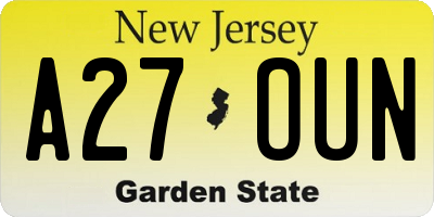 NJ license plate A27OUN