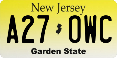 NJ license plate A27OWC