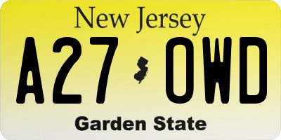 NJ license plate A27OWD