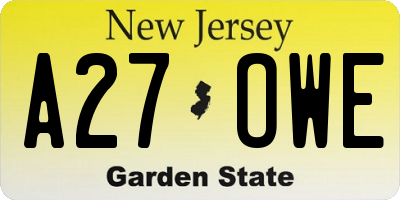 NJ license plate A27OWE