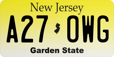 NJ license plate A27OWG