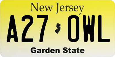 NJ license plate A27OWL