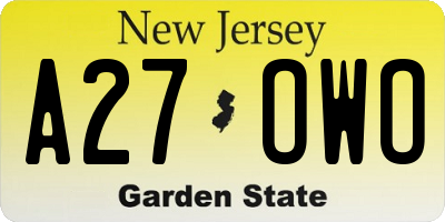 NJ license plate A27OWO