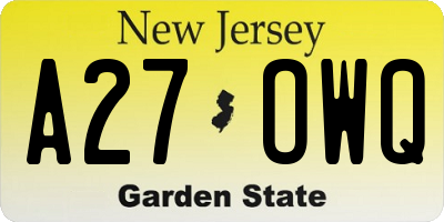 NJ license plate A27OWQ