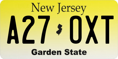 NJ license plate A27OXT