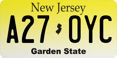 NJ license plate A27OYC