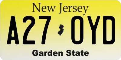 NJ license plate A27OYD