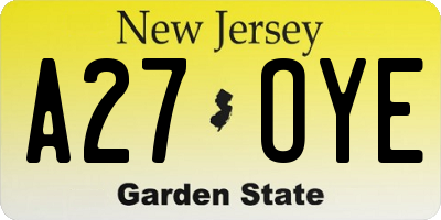 NJ license plate A27OYE
