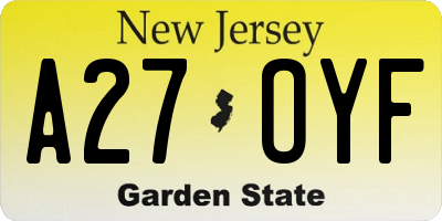NJ license plate A27OYF
