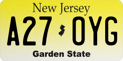 NJ license plate A27OYG