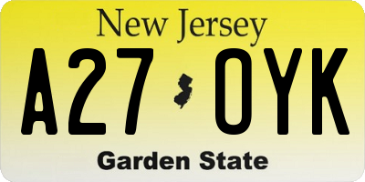 NJ license plate A27OYK