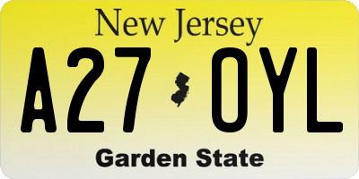 NJ license plate A27OYL