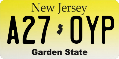 NJ license plate A27OYP