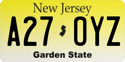 NJ license plate A27OYZ