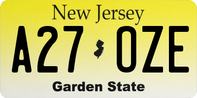 NJ license plate A27OZE