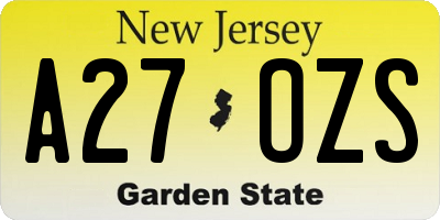 NJ license plate A27OZS