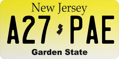 NJ license plate A27PAE