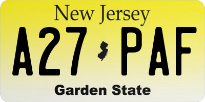 NJ license plate A27PAF
