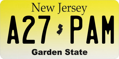 NJ license plate A27PAM