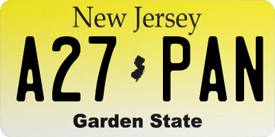 NJ license plate A27PAN