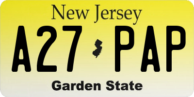 NJ license plate A27PAP