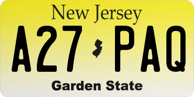 NJ license plate A27PAQ