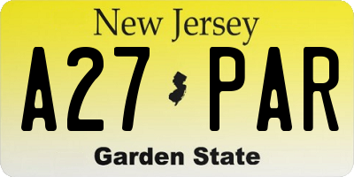 NJ license plate A27PAR