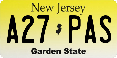 NJ license plate A27PAS