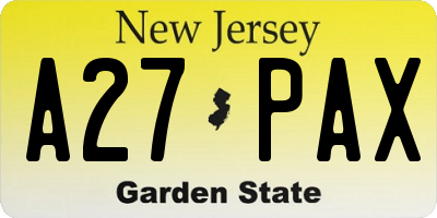 NJ license plate A27PAX