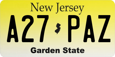 NJ license plate A27PAZ