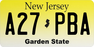 NJ license plate A27PBA