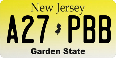 NJ license plate A27PBB