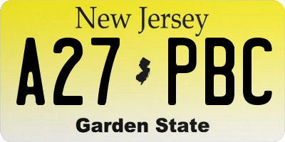 NJ license plate A27PBC