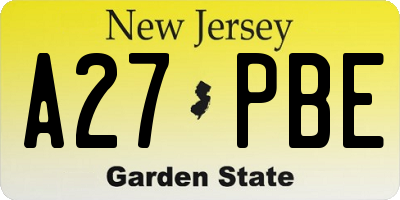 NJ license plate A27PBE