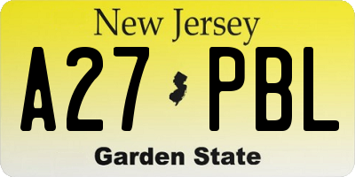NJ license plate A27PBL